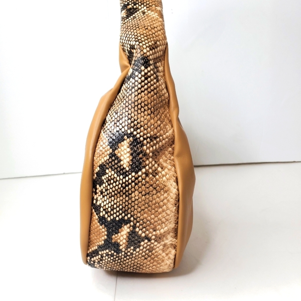 INC International Concepts  Women's Camel Leather Snake Trim Hobo Purse - Picture 5 of 11